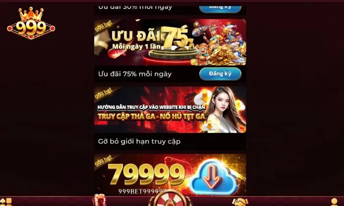 Cập nhật thông tin ưu đãi 30% mỗi ngày 999bet tại trang chủ nhà cái